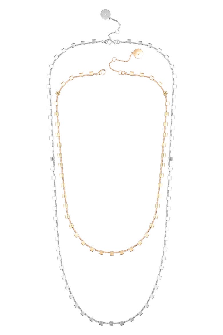 Set of 2 Two-Tone Square Station Chain Necklaces, Alternate, color, TWO-TONE