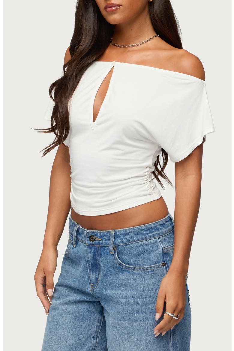 Hecate Off the Shoulder Keyhole Top, Alternate, color, WHITE