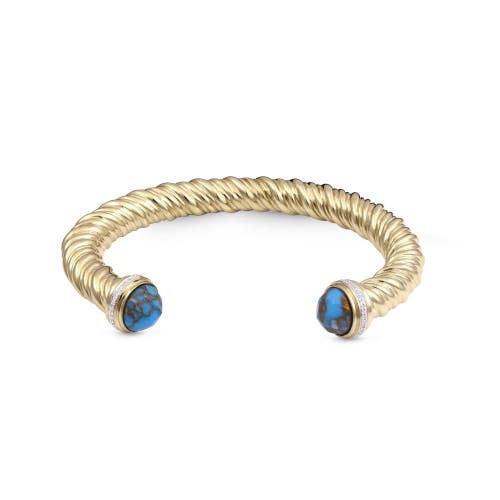 Luvmyjewelry Summer Nights Yellow Gold Plated Silver Turquoise Gemstone Diamond Women Cuff In 14kt Gold Vermeil On Sterling