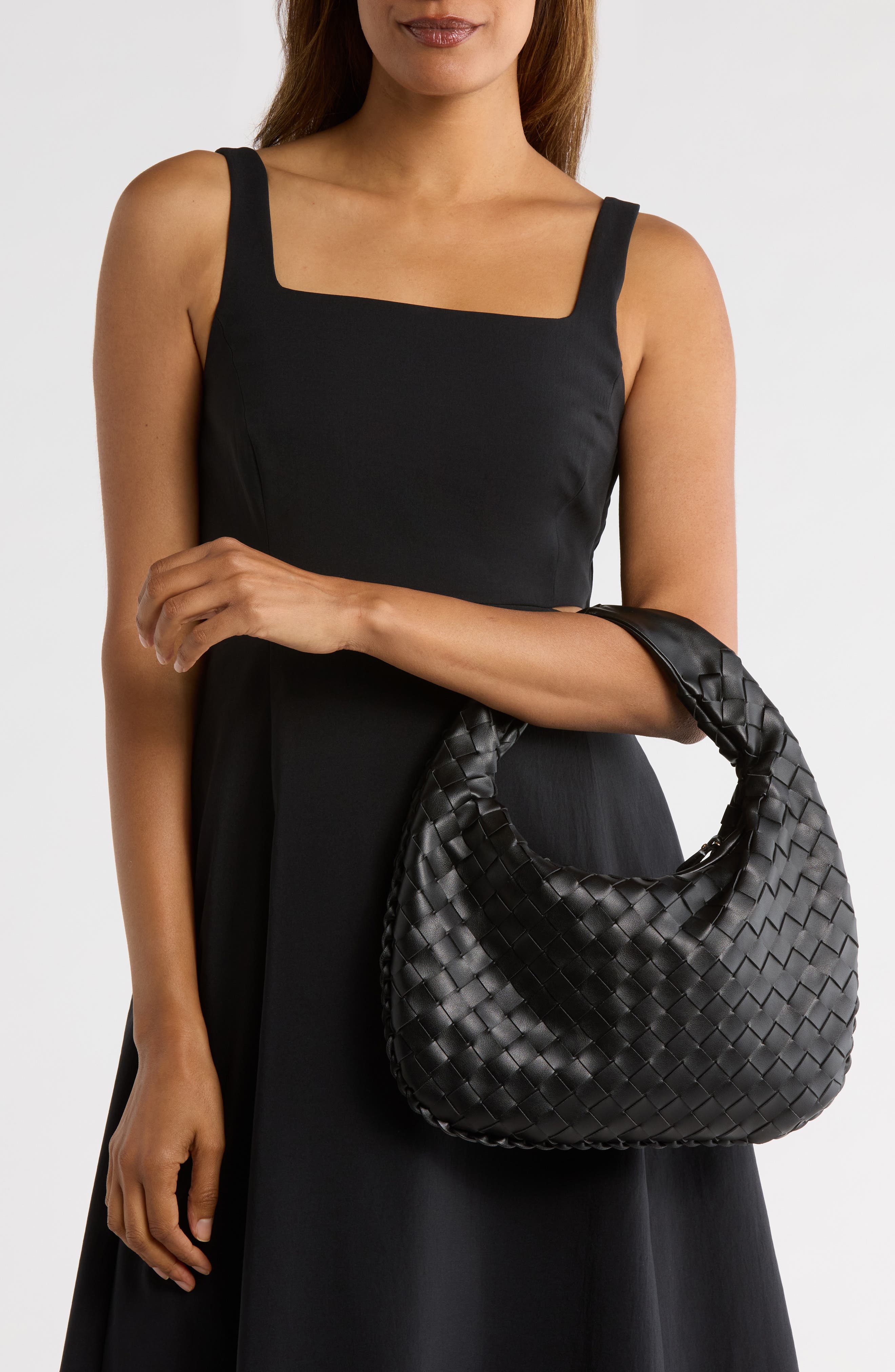 URBAN EXPRESSIONS HANDBAGS Woven Hobo Shoulder Bag, Alternate, color, Black