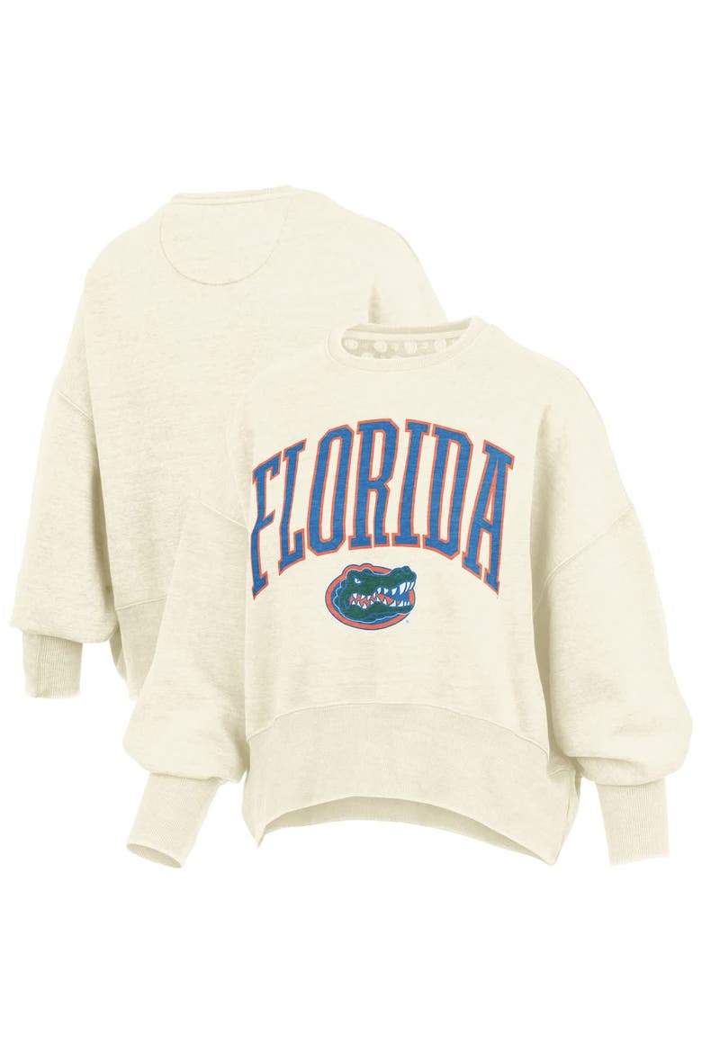 Women's Pressbox Natural Florida Gators Oversized Waist-Length Crewneck Sweatshirt, Main, color, Natural