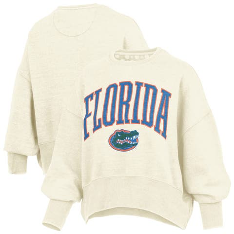 Women's Pressbox Natural Florida Gators Oversized Waist-Length Crewneck Sweatshirt
