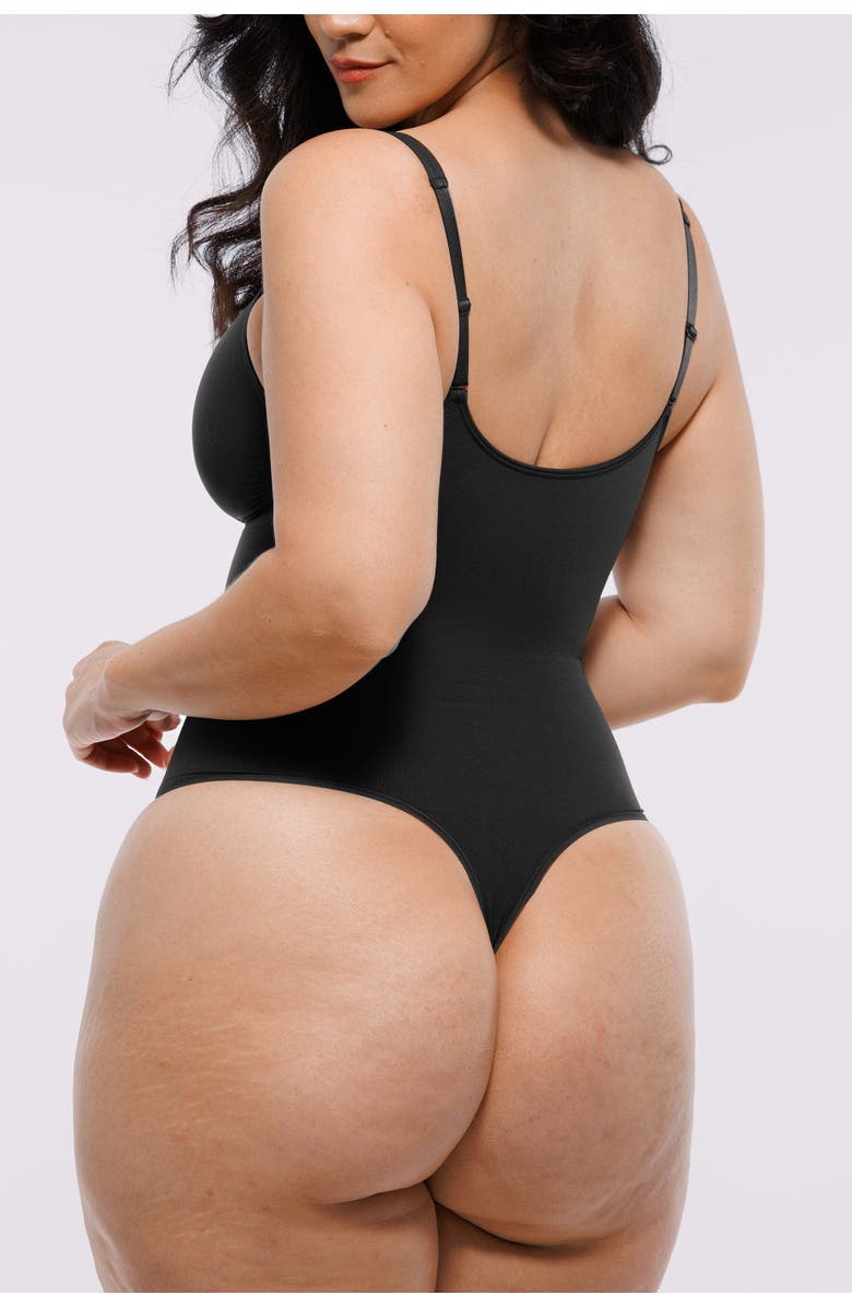 Shapellx Skin Flow Zipper Front Thong Bodysuit, Alternate, color, Classic Black