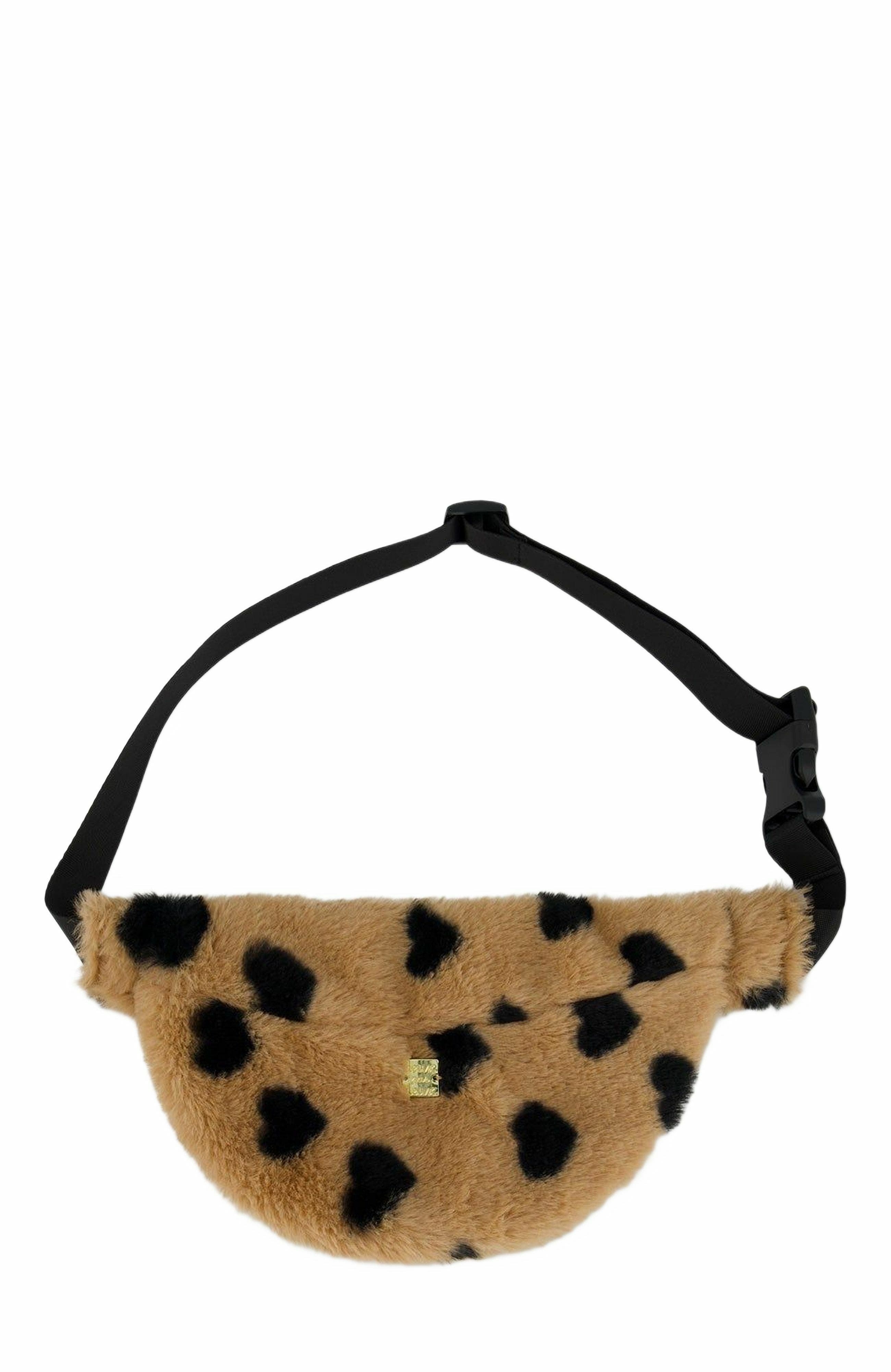 Deux par Deux Girl's Faux Fur Fanny Bag Caramel Printed Heart, Main, color, 