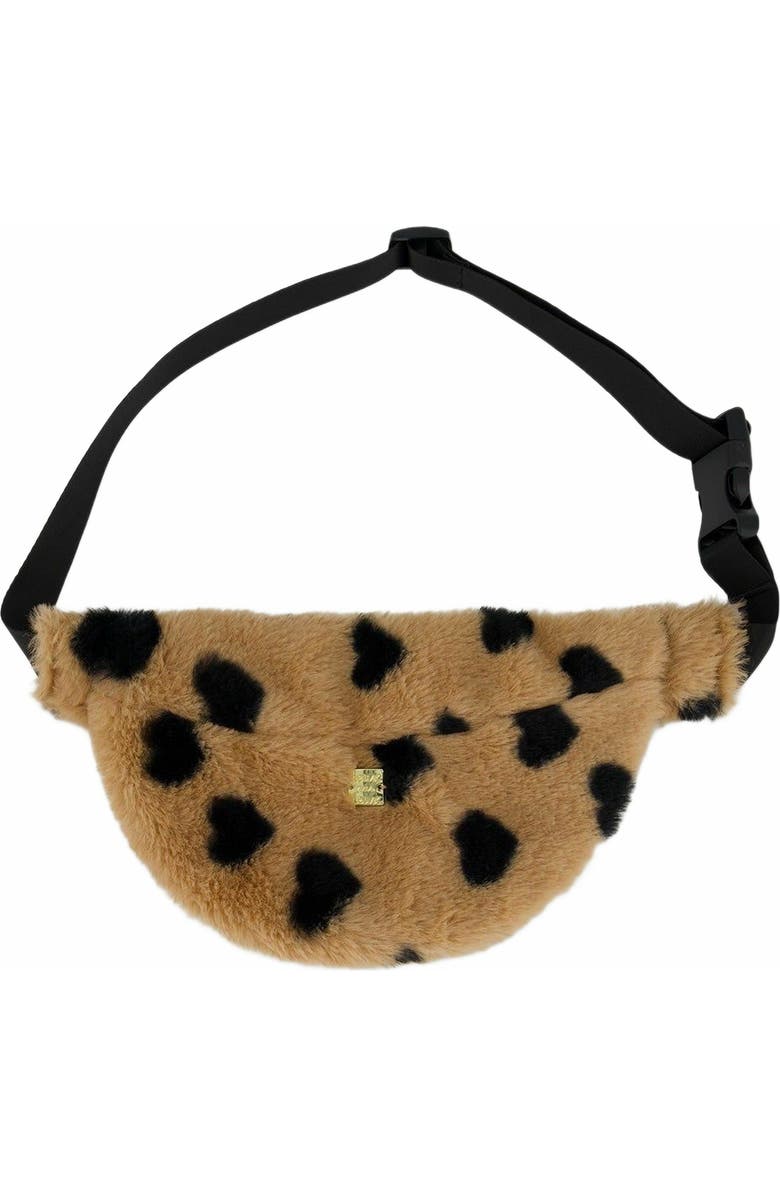 Deux par Deux Girl's Faux Fur Fanny Bag Caramel Printed Heart, Main, color,