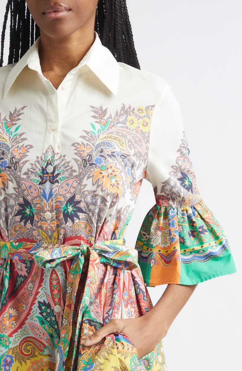 Etro Paisley Print Belted Stretch Cotton Shirtdress, Alternate, color, Print On White Base