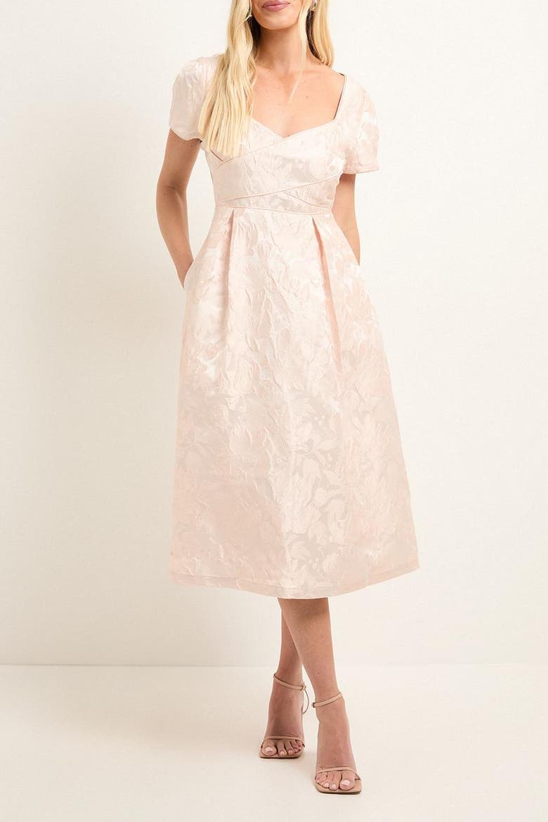 Petite Jacquard Seam Detail Midi Dress, Alternate, color, Pale Pink