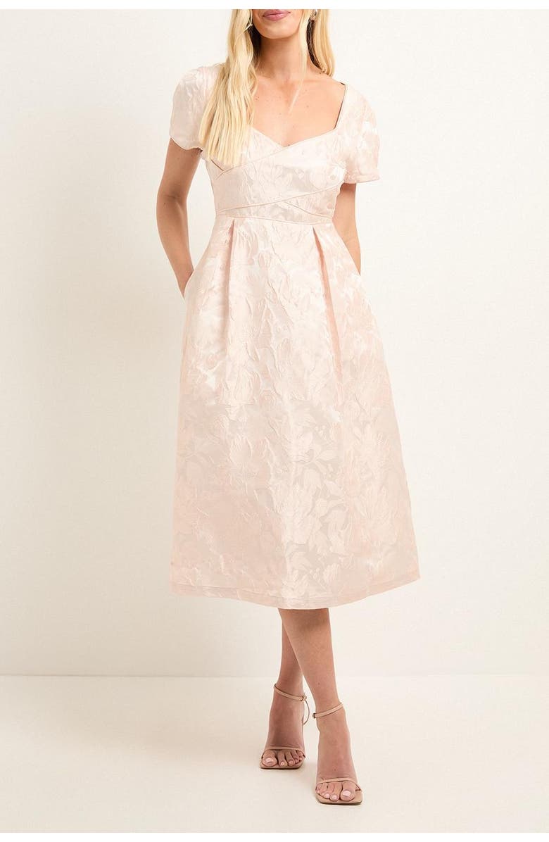 Wallis Petite Jacquard Seam Detail Midi Dress, Alternate, color, Pale Pink