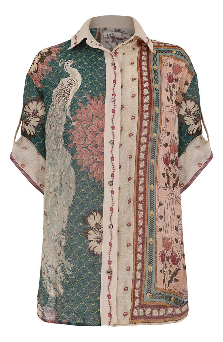 Agua Bendita Chrissy Plume Cover-Up Shirt, Alternate, color, Green