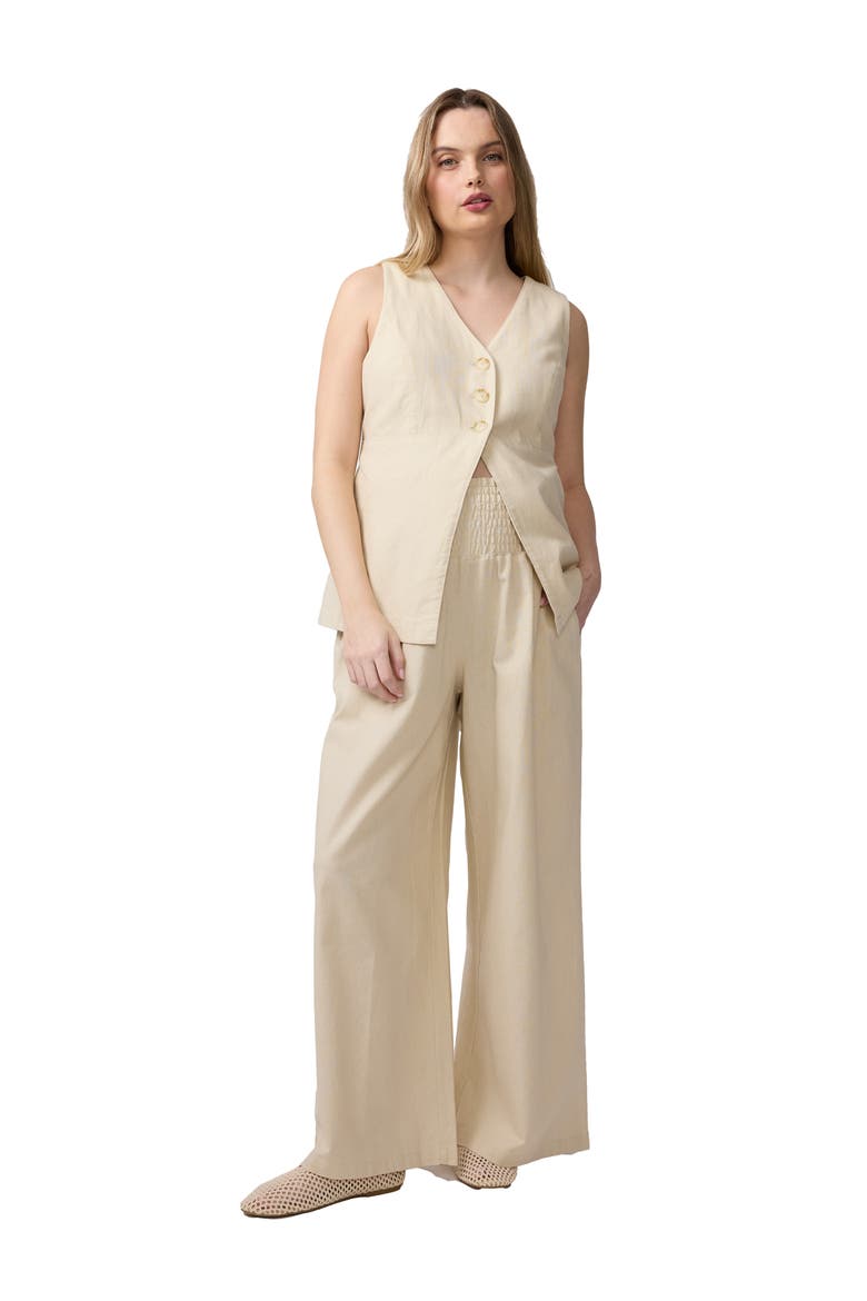 Sleeveless V-Neck Linen Maternity Vest, Main, color, Oat