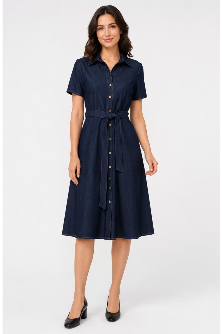 Denim Short Sleeve Shirtdress, Alternate, color, VINTAGE BLUE