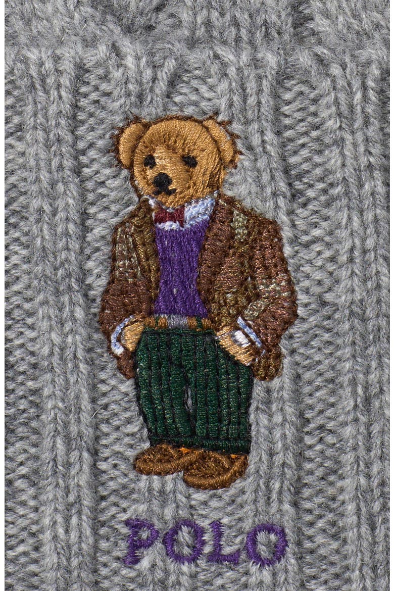Heritage Bear Cable Knit Wool & Cashmere Beanie, Alternate, color, ANDOVER HEATHER