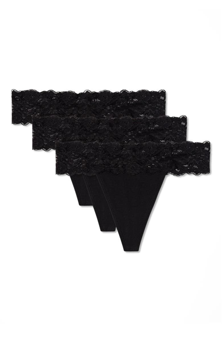 Pact Lace Waist Thong 3-Pack Made With Organic Cotton, Main, color, Black
