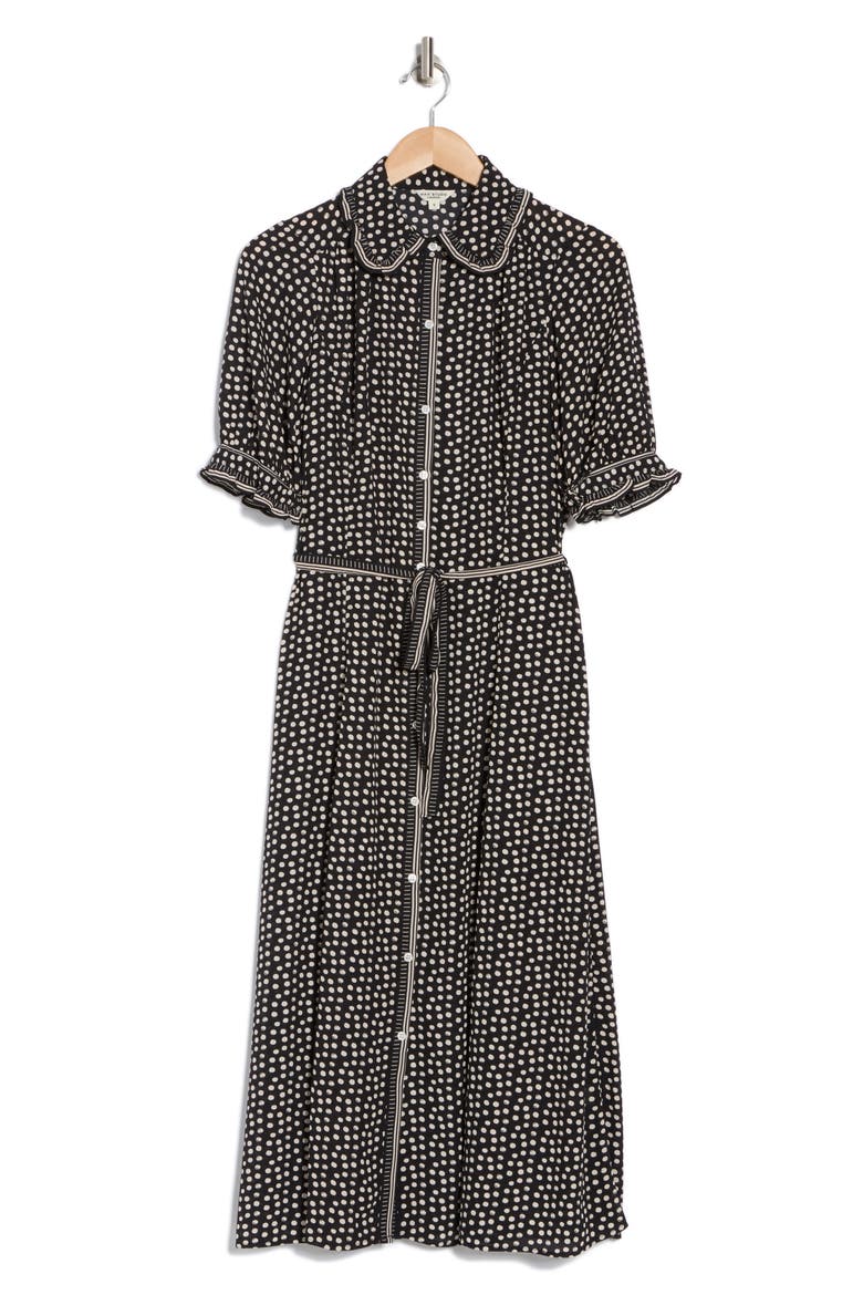 Puff Sleeve Chiffon Midi Shirtdress, Alternate, color, BKCRMSDF-BLACK/CREAM STIPPLE DOT FRAMED PANEL