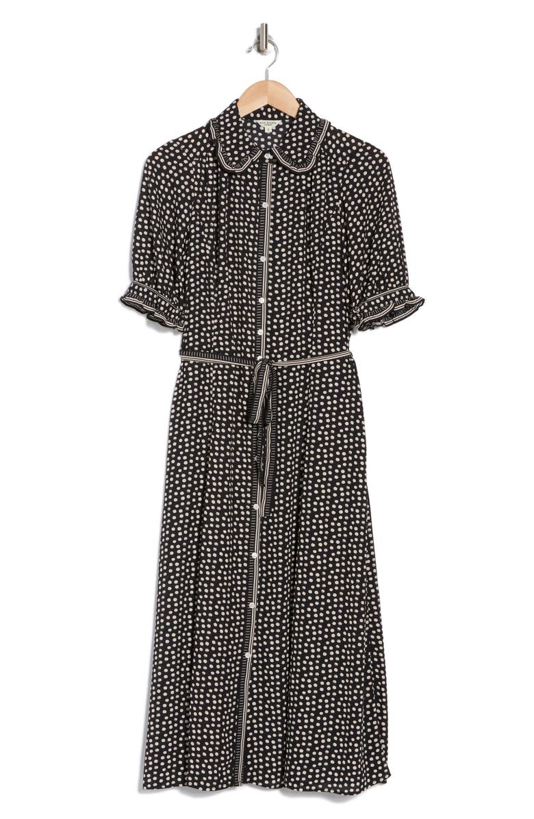MAX STUDIO Puff Sleeve Chiffon Midi Shirtdress, Alternate, color, Bkcrmsdf-Black/Cream Stipple Dot Framed Panel