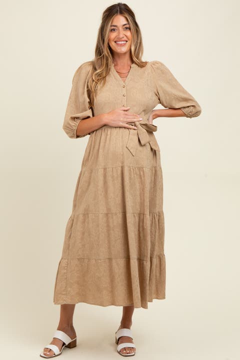Floral Jacquard Button Front Tiered Dress