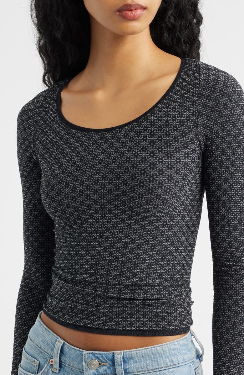 Free People Love Letter Long Sleeve Top, Alternate, color, Black