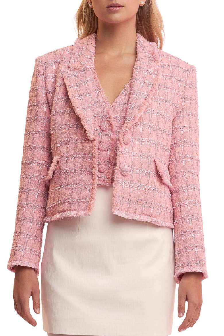Tweed Fringe Blazer, Main, color, PINK