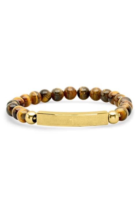 Stainless Steel ID & Tiger Eye Beaded Bracelet