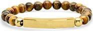 HMY JEWELRY Stainless Steel ID & Tiger Eye Beaded Bracelet