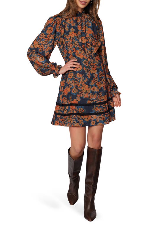 Lost + Wander Embers Bloom Floral Print Long Sleeve Minidress In Brown