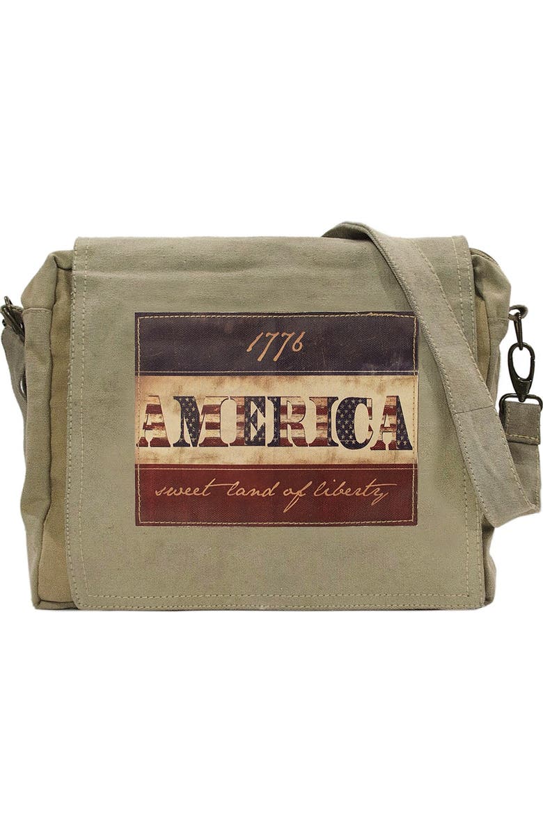 VINTAGE ADDICTION 1776 Flag Recycled Military Tent Crossbody Bag, Alternate, color,