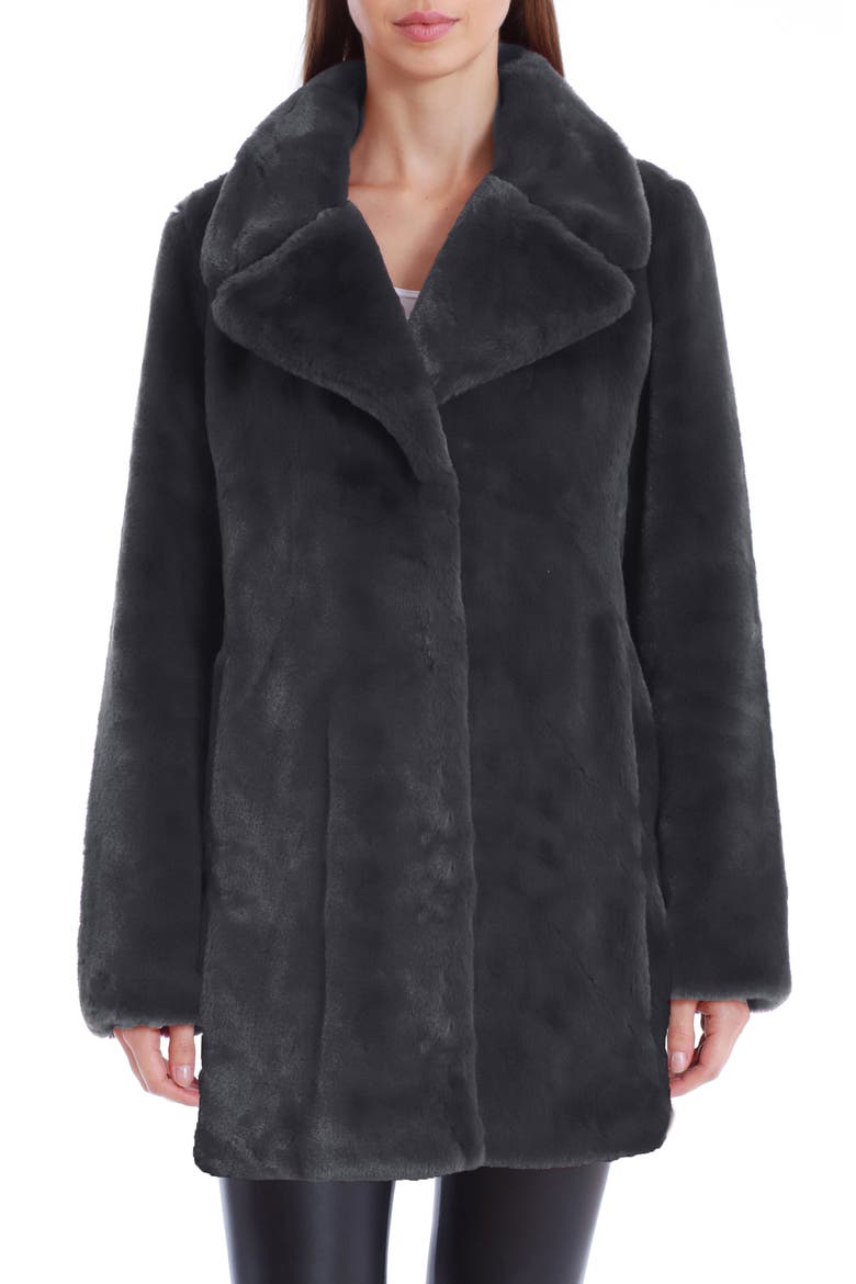 Faux Fur Notched Collar Coat, Main, color, GRAPHITE