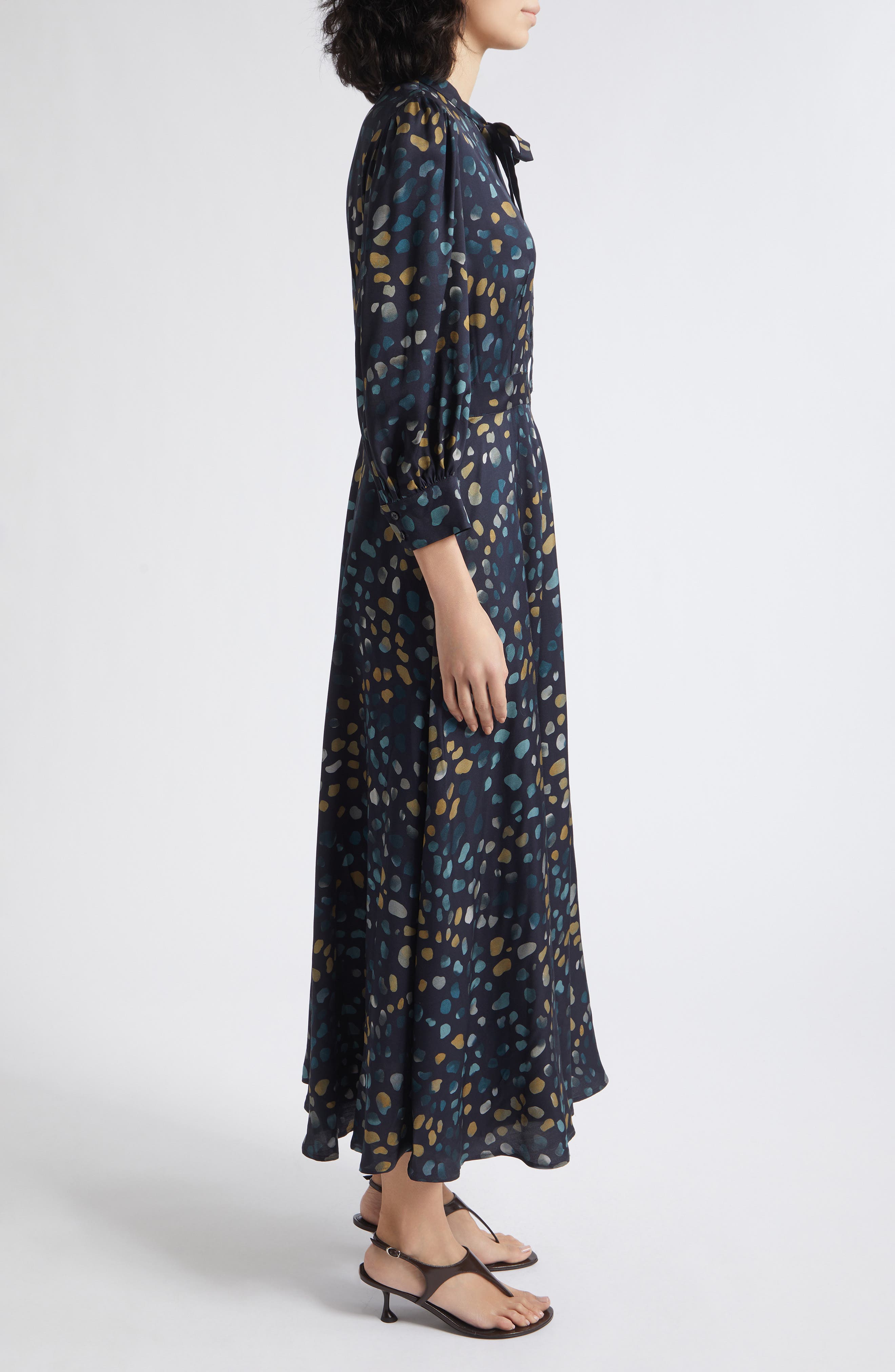MARELLA Painted Spot Tie Neck Midi Dress (Women) | Nordstrom