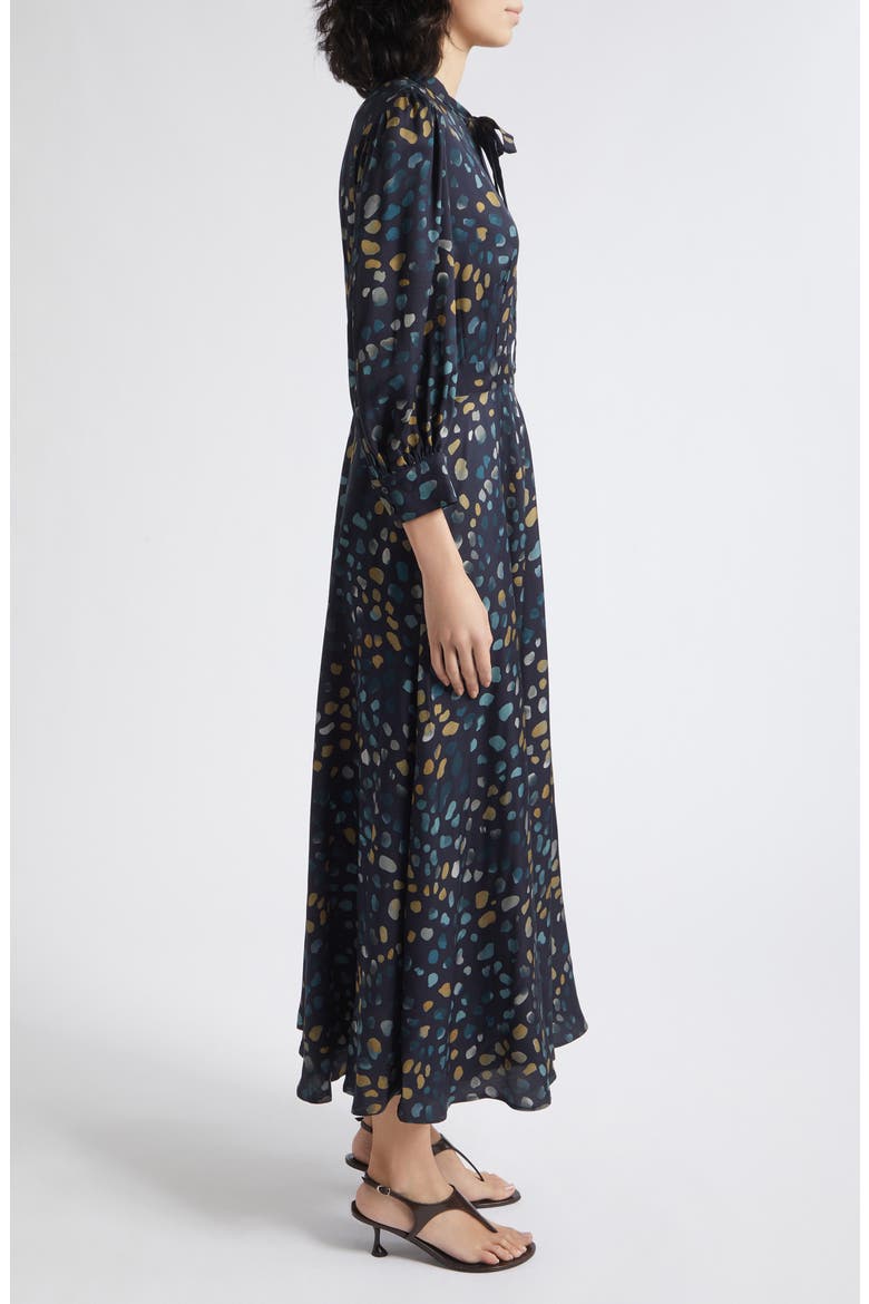Painted Spot Tie Neck Midi Dress, Alternate, color, NAVY
