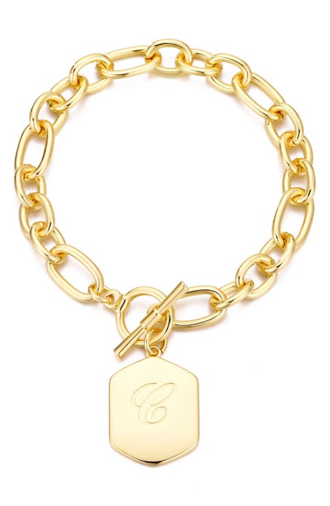 Monogram Initial Charm Chain Bracelet