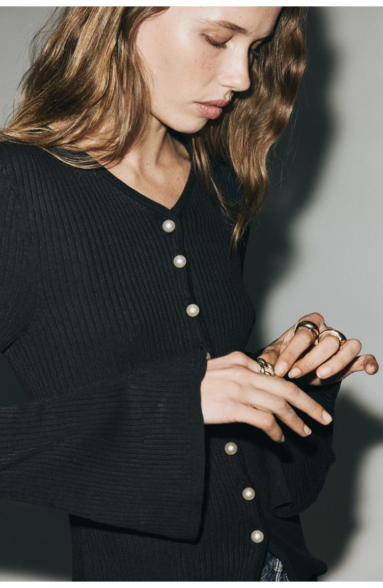 H&M Rib-knit Cardigan, Alternate, color, Black