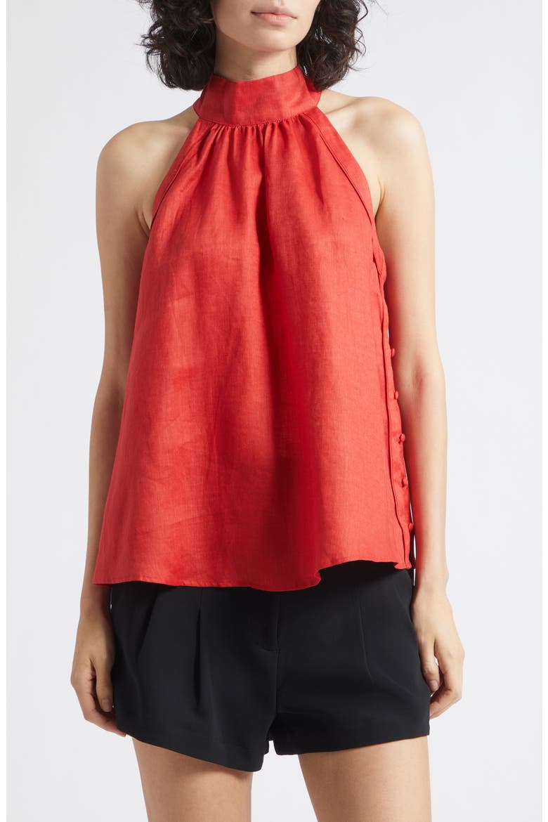 Andi Sleeveless Linen Mock Neck Top, Main, color, CORAL RED