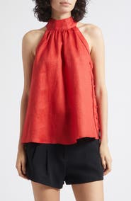 Reiss Andi Sleeveless Linen Mock Neck Top