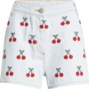 FARM Rio Cherry Embroidered High Waist Denim Shorts