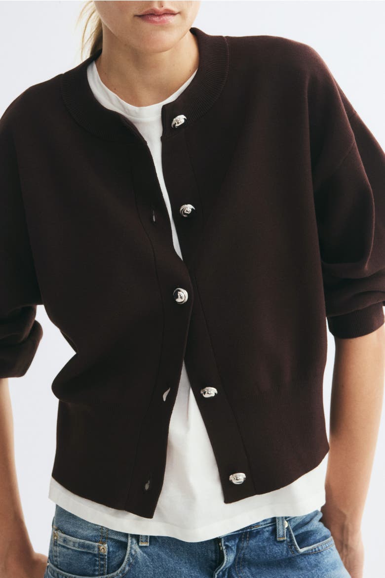 Fine-Knit Cardigan, Alternate, color, Dark brown