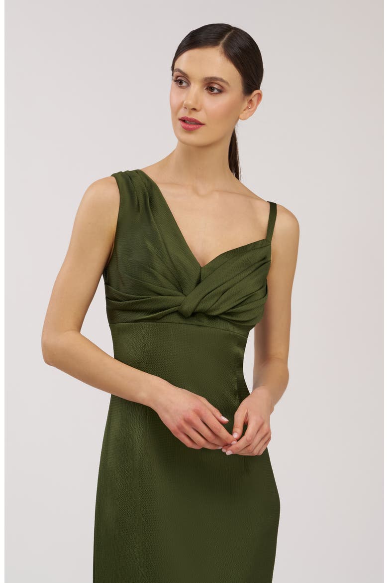 Pia Asymmetric Sleeveless Gown, Alternate, color, PESTO