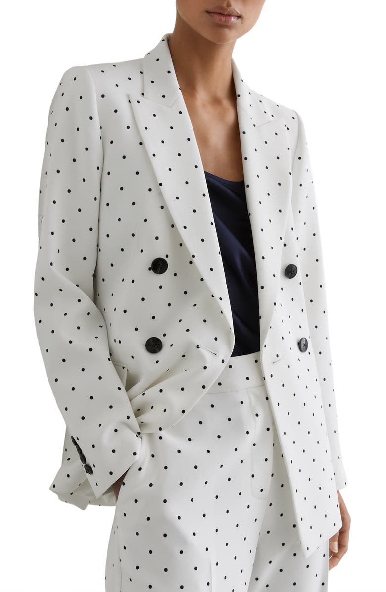 Reiss Beatrix Dot Print Blazer, Main, color, White/ Navy