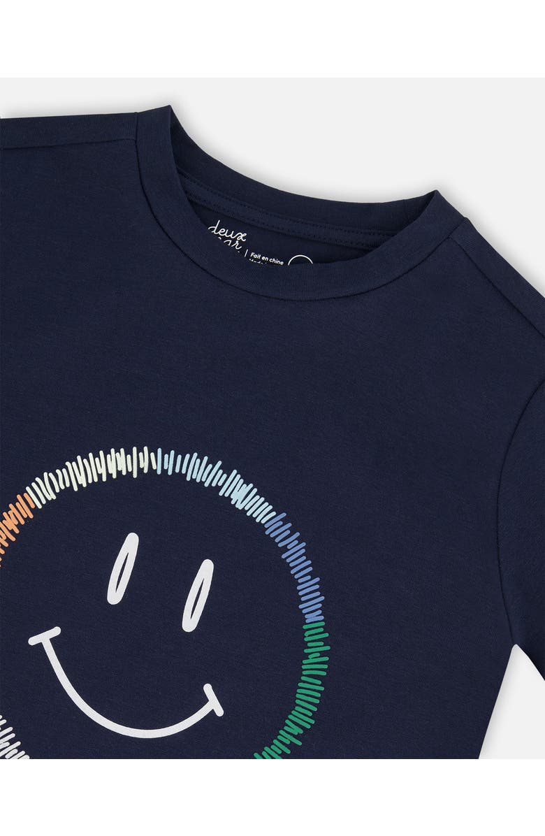 Deux par Deux Little Boy's Organic Cotton Graphic Tee Smiling Navy Blue, Alternate, color, Smiling Navy Blue