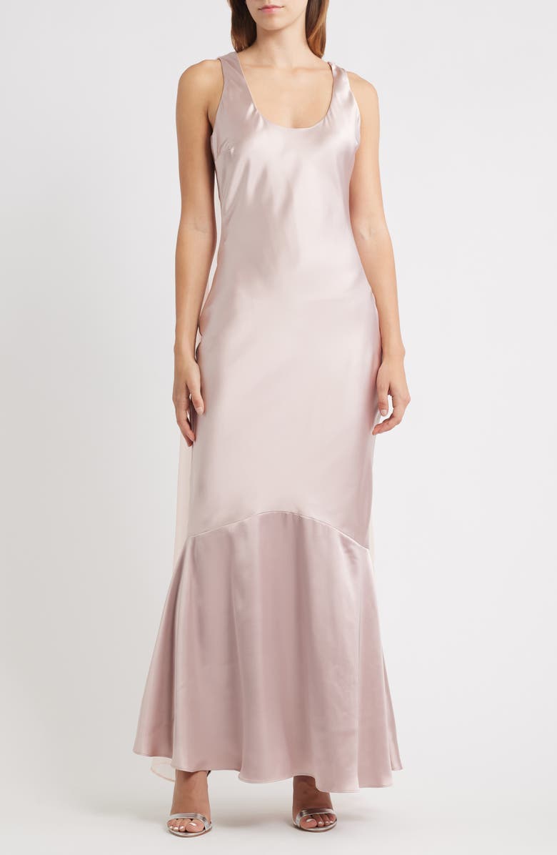Lulus Aida Tie Back Satin Gown, Main, color, Light Mauve