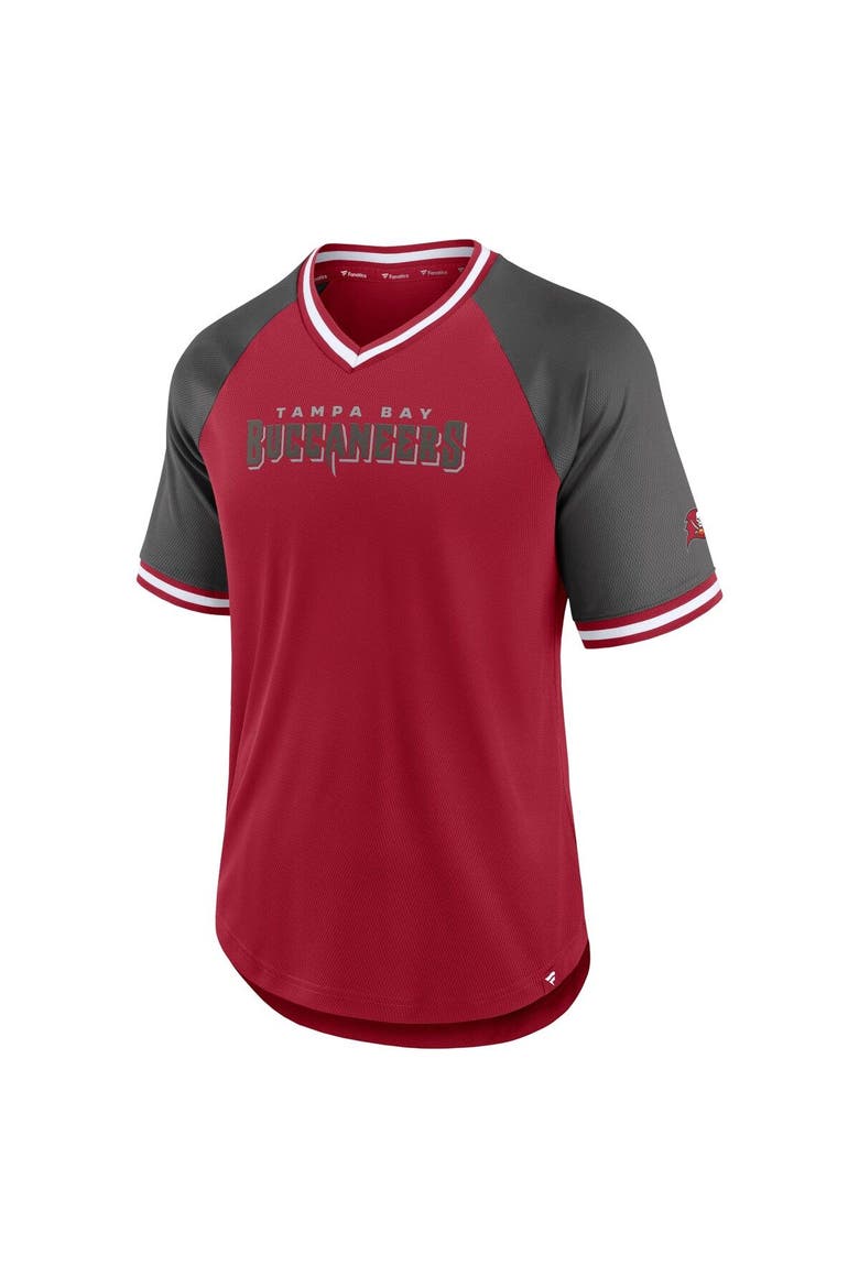 Men's Fanatics Branded Red/Pewter Tampa Bay Buccaneers Second Wind Raglan V-Neck T-Shirt, Alternate, color, Red
