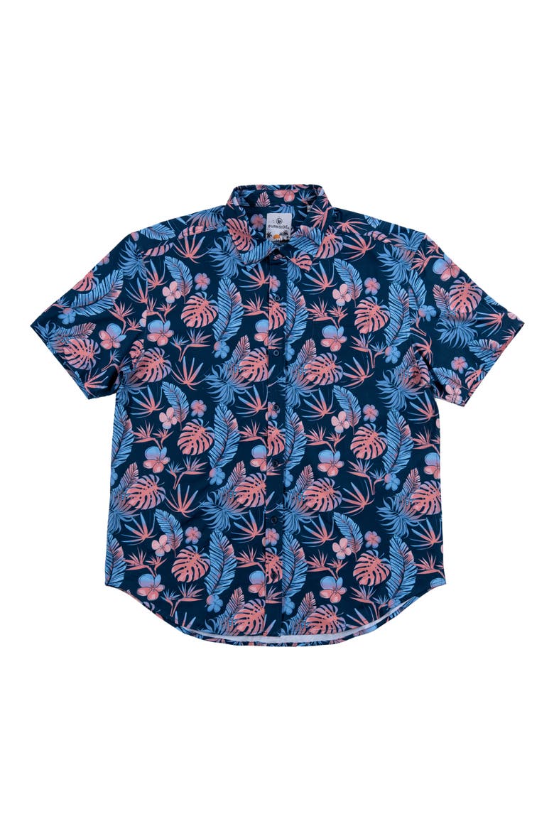 Premier Tropical Print Short Sleeve Button Up Shirt, Main, color, NAVY