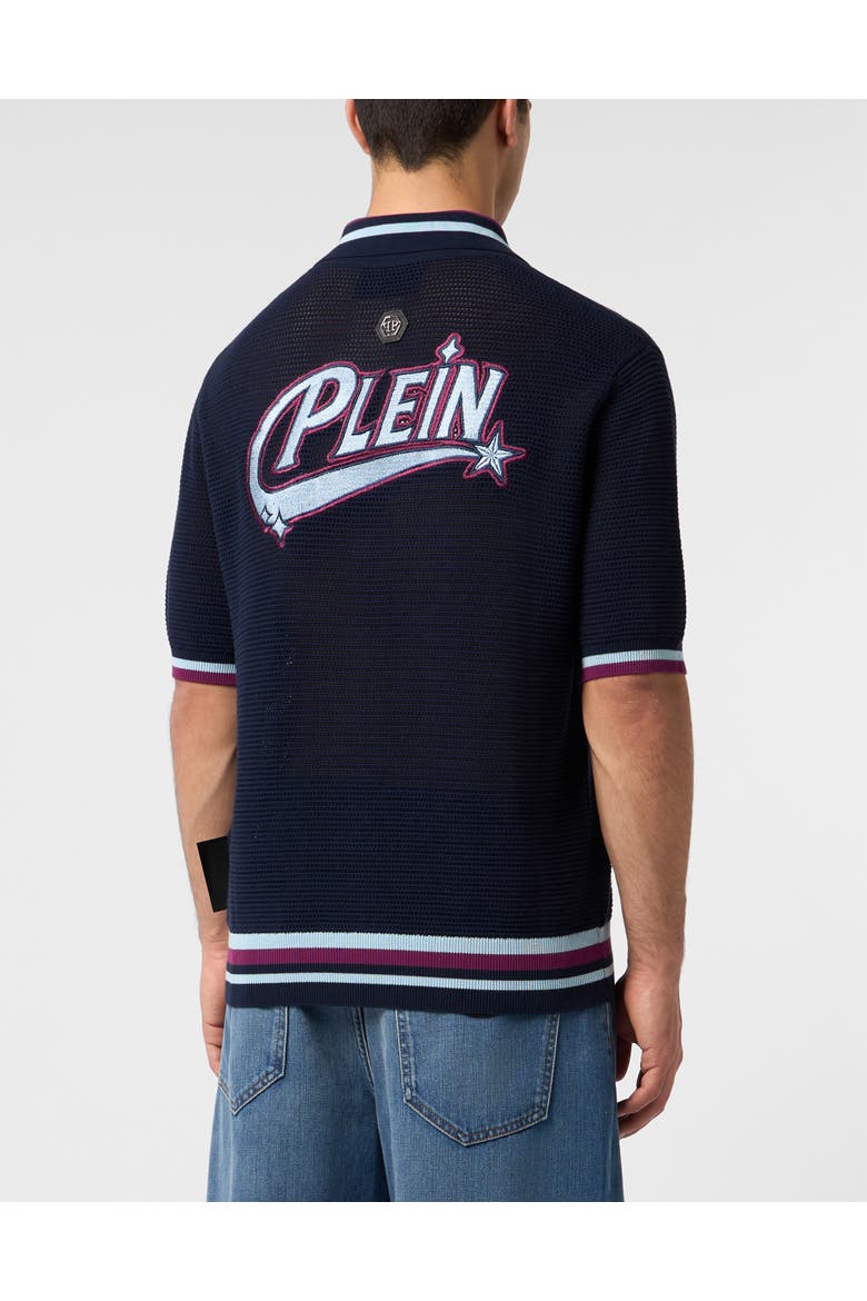 Knitted Polo Shirt Plein Stars Patch Men, Alternate, color, navy