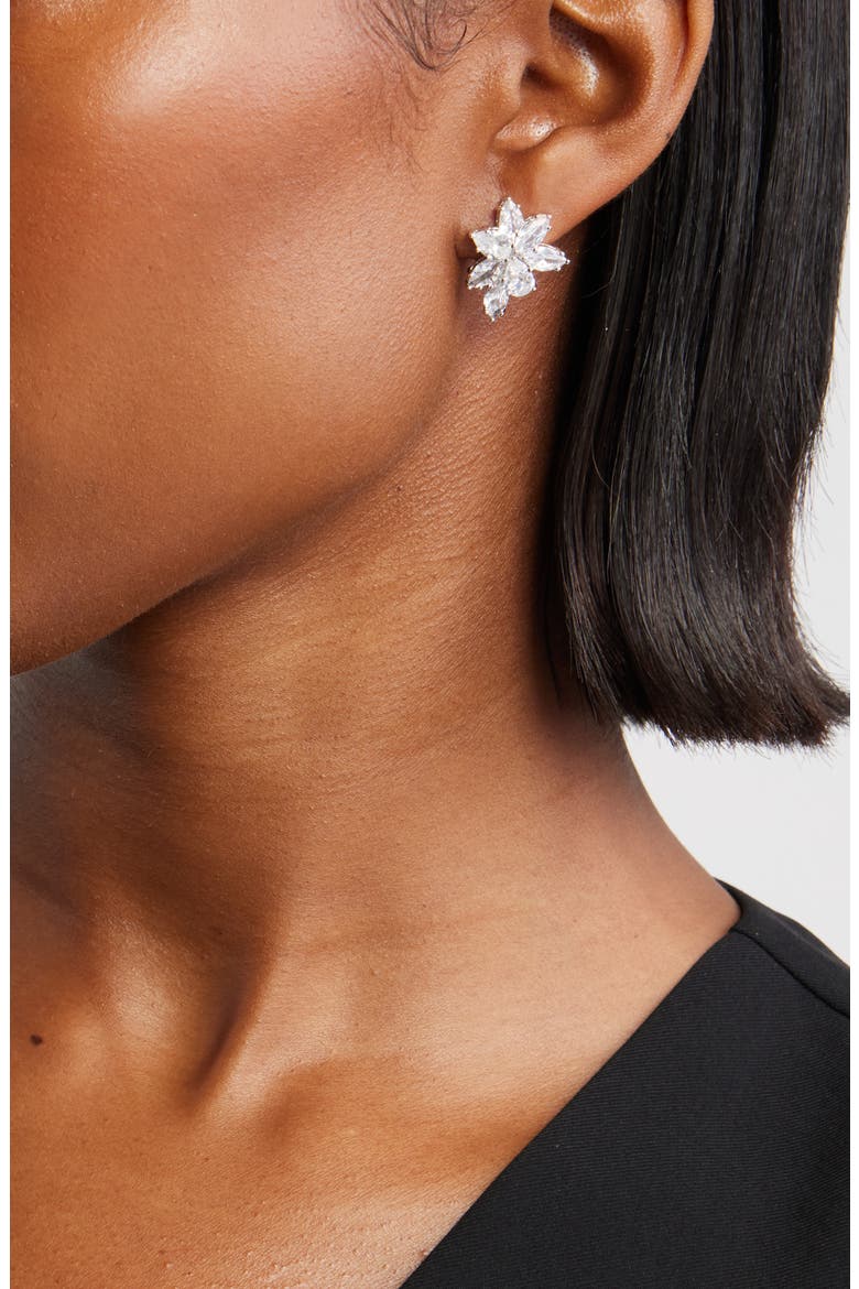 Cubic Zirconia Cluster Stud Earrings, Alternate, color, CLEAR- SILVER