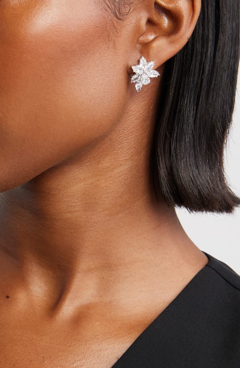 Nordstrom Cubic Zirconia Cluster Stud Earrings, Alternate, color, Clear- Silver