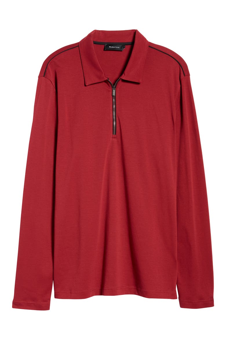 Long Sleeve Cotton Zip Polo, Alternate, color, BORDEAUX