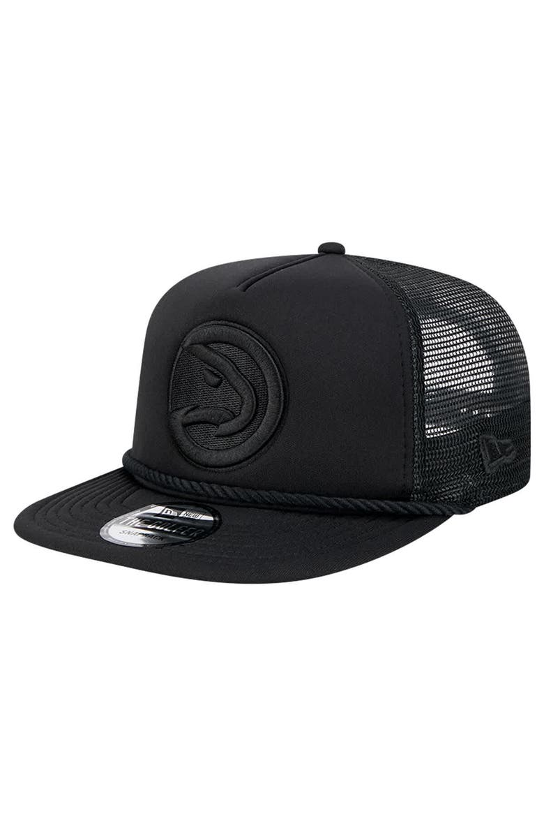 New Era Men's New Era Black Atlanta Hawks Tone Foam Meshback Golfer Snapback Hat, Main, color, 
