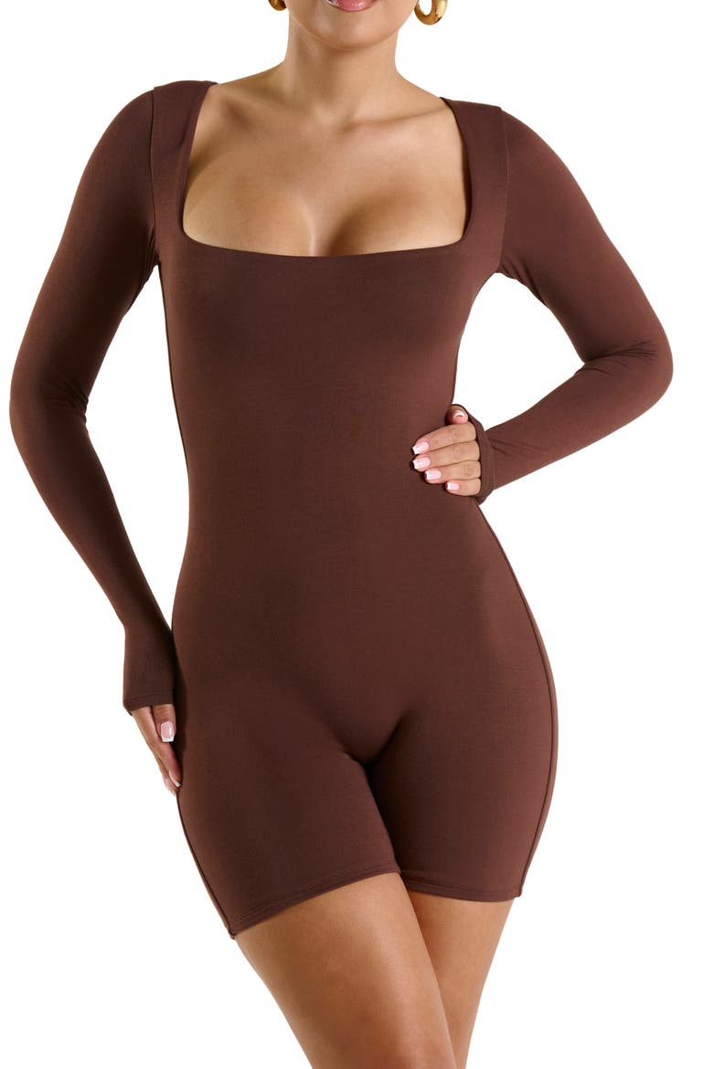 Extra Smooth Long Sleeve Romper, Alternate, color, CHOCOLATE