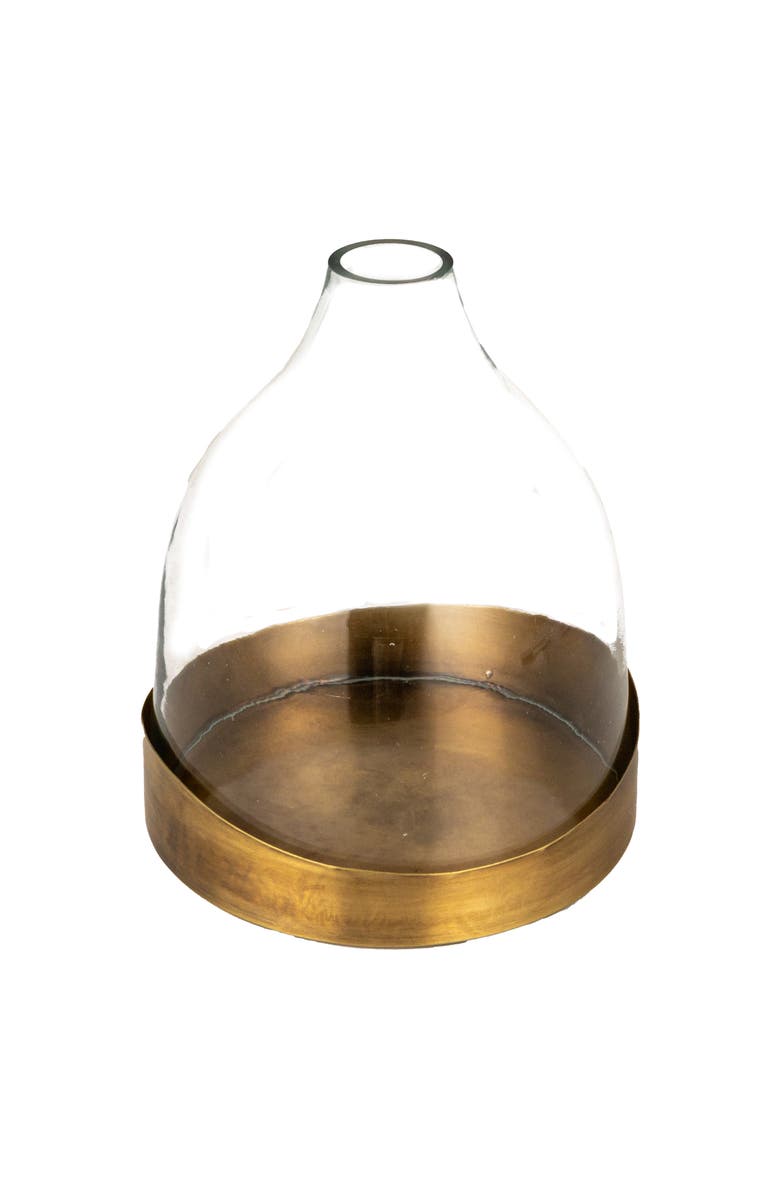Storied Home Sophisticated Glass Cloche with Metal Tray, Clear and Antique Brass, Main, color, Brass