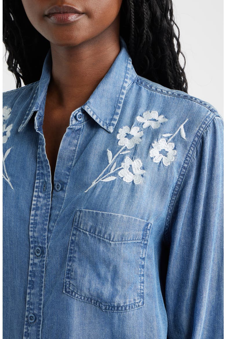 Ingrid Floral Embroidered Chambray Button-Up Shirt, Alternate, color, FLEUR EMBROIDERY