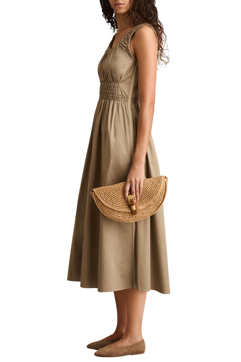 Anouk Smock Waist Cotton Dress, Alternate, color, KHAKI